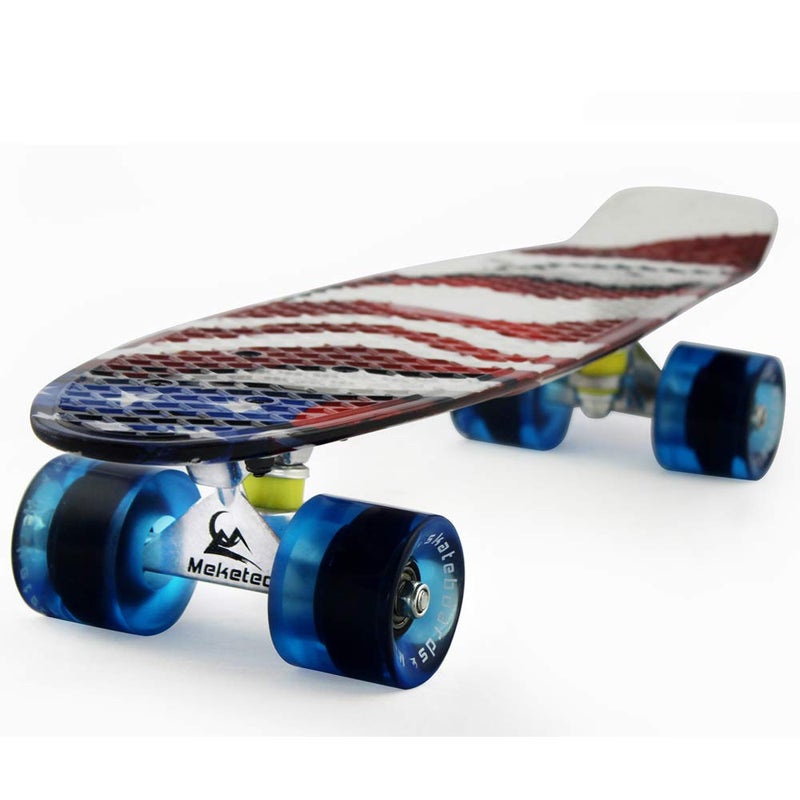 Meketec Skateboards Kids Mini 22 inch Cruiser Beginner Skateboard Boys Board for Girl Youth Children Toddler Teenagers Adults Patinetas Dog (American Flag) - Image 1